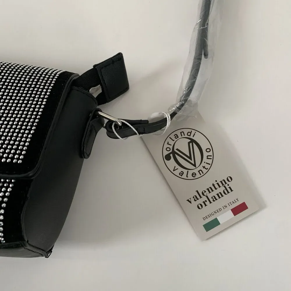 NEW Valentino Orlandi Studded Crossbody Bag MSRP $199 NWT Black Bling Rhinestone